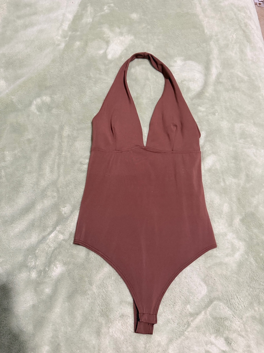 Halter One-Piece Bodysuit in Brown